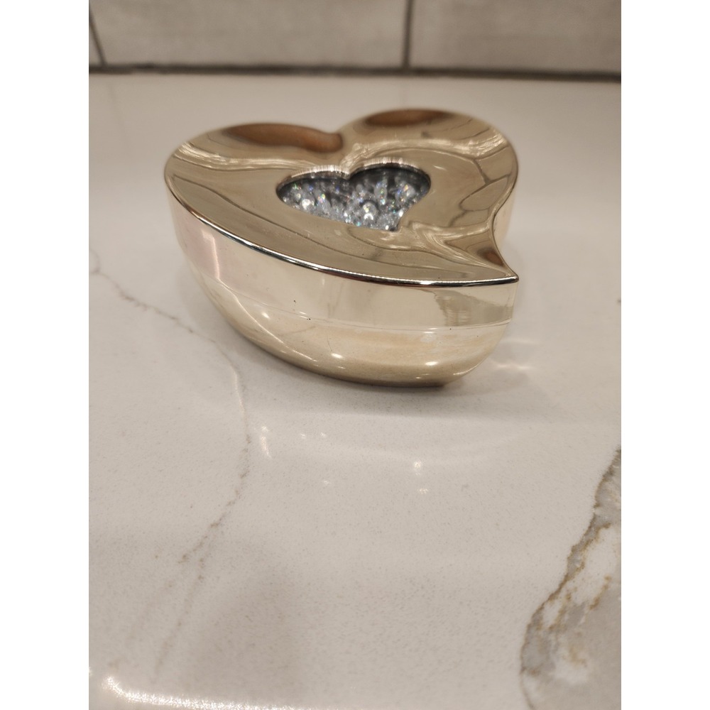 Swarovski Silver-Plated Trinket Heart Jewelry Box W/Loose Clear Crystals‎ In Lid - Picture 2 of 11